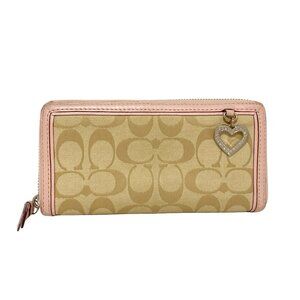 COACH Signature - Beige Light Pink Jacquard Leather Long Wallet